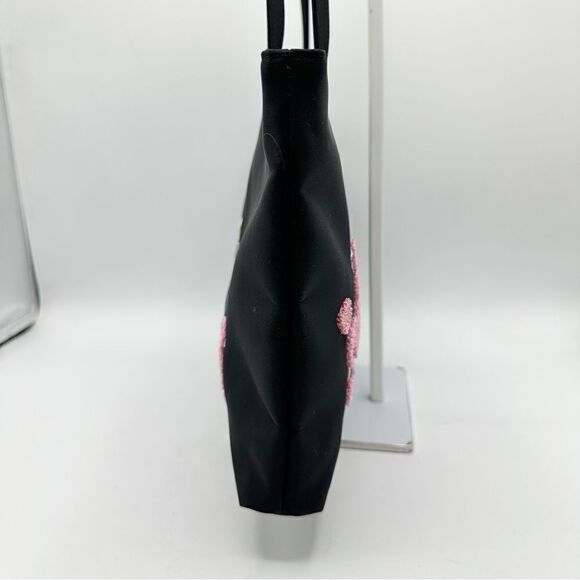 Sydney Love Back Tote Bag w/Pink Embroidered Poodles Black Fabric Fun Fashion - Picture 7 of 13